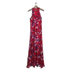 Chetta B Red Floral V-Neck Flowy Sleeveless Maxi Dress Sz XL